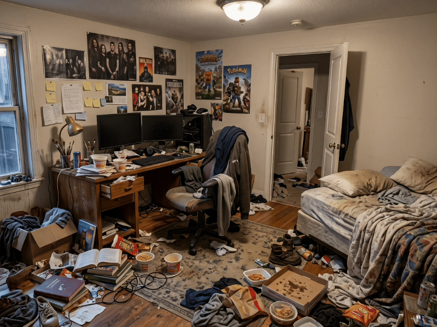 Room being decluttered automatically before delivery